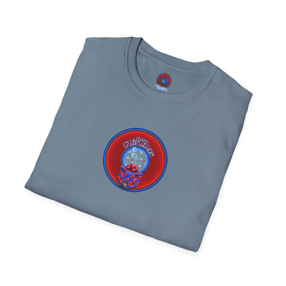 Classic Donut Tee - Unisex Soft-Style - "Phishmas Caroler's Tee " - vivid red/blue donut - variant 3
