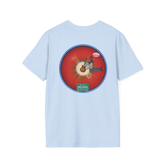 Classic Donut Tee - Unisex Soft-Style - "Indiana is for Boofers" - vivid red/blue plumpy donut - variant 2 - w/sun drop