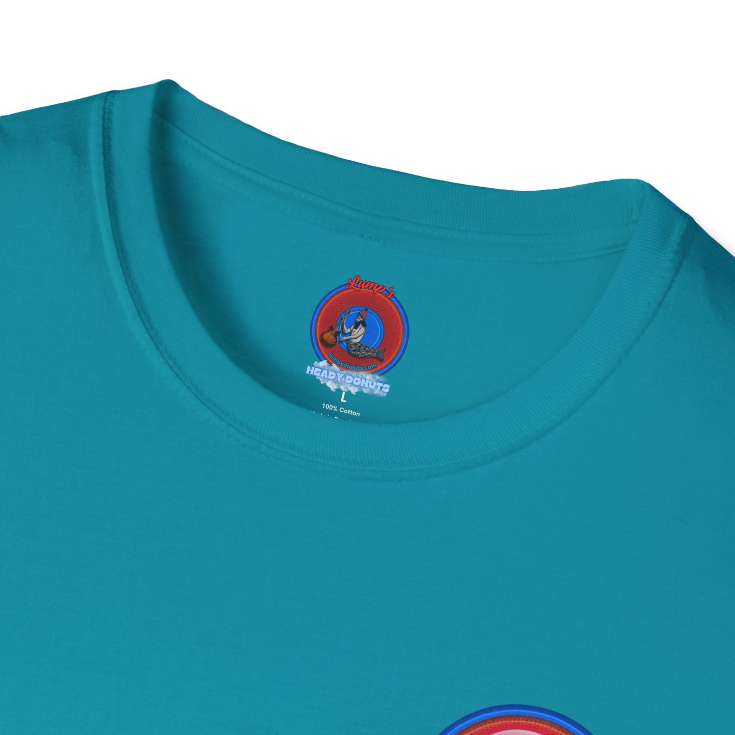 Classic Donut Tee - Unisex Soft-Style - "Donuts now Served on the Mothership" - red/blue donut
