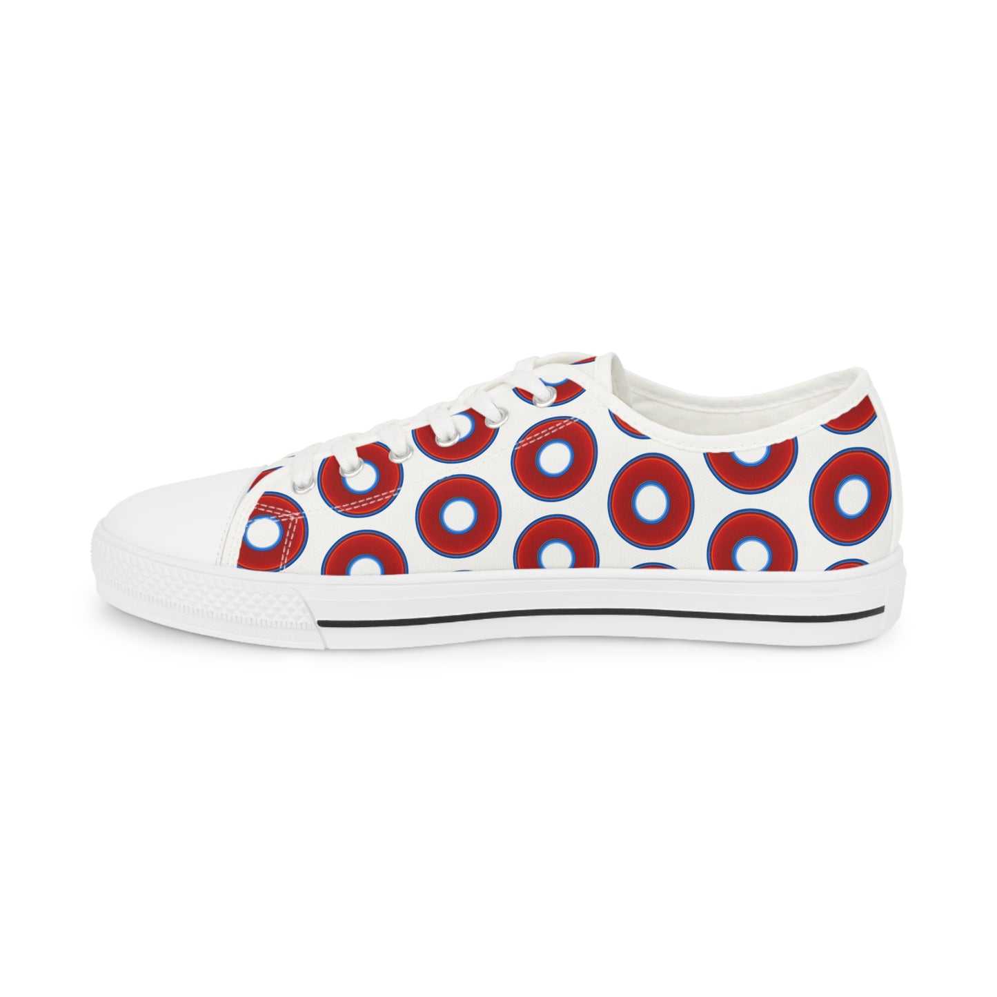 Men's - Low Top Chuck Taylors - large vivid red donut print w/white background