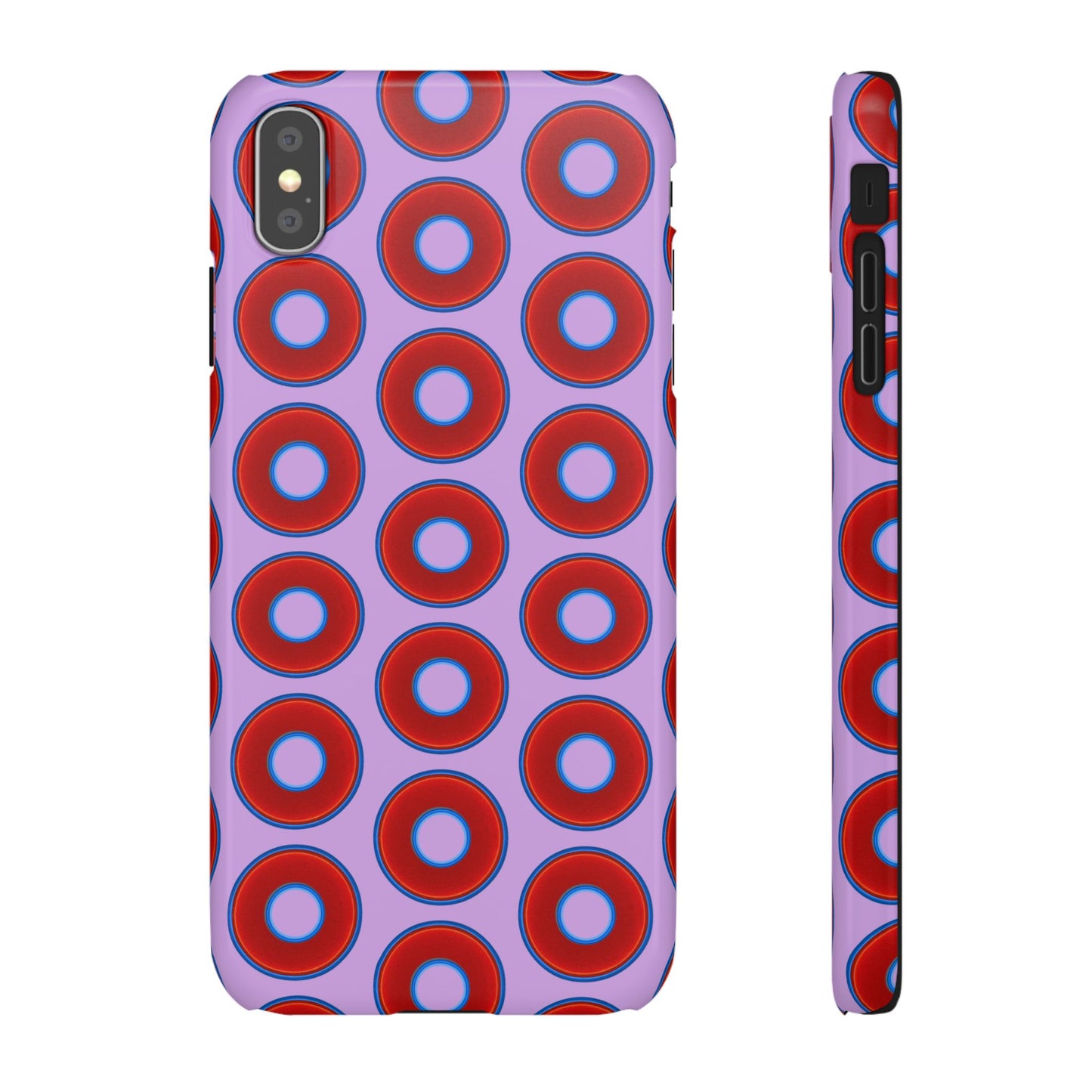 Lumpy Donut Snap Case - red vivid donut print w/wisteria purple background