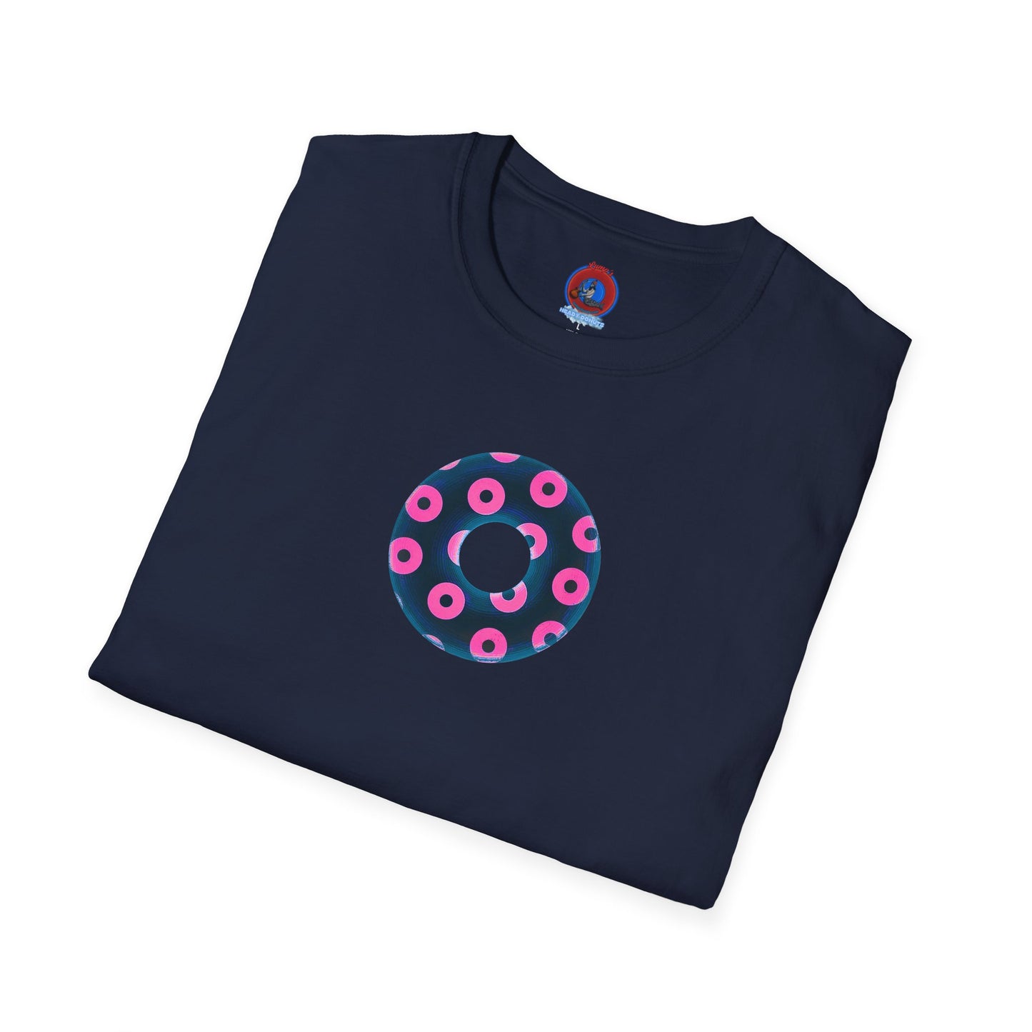 Copy of Plain Donuts/Unisex Soft-Style - "Plain Blimpy Paradoxical Donuts" - dark steel blue/vivid magenta donuts