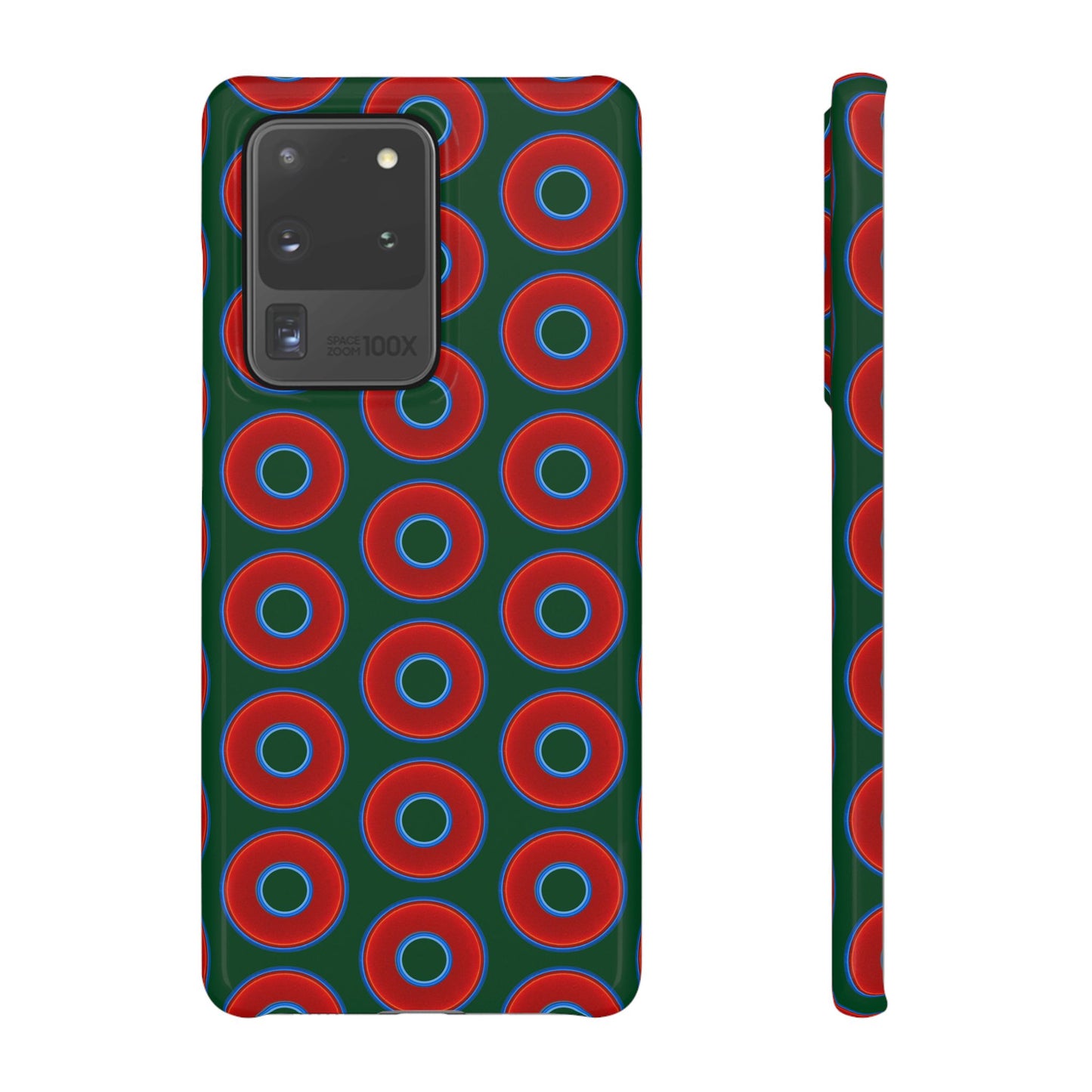 Lumpy Donut Snap Case - red vivid donut print w/deep pond green background