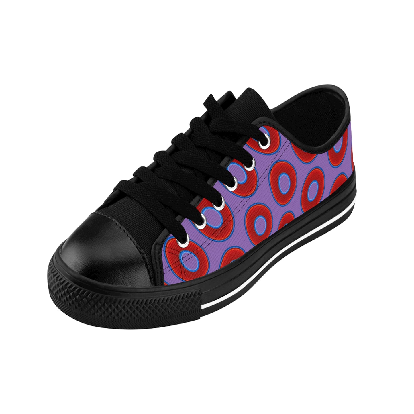 Men's Cushiony Convectors - Low Top - large red vivid donut print w/light purple background