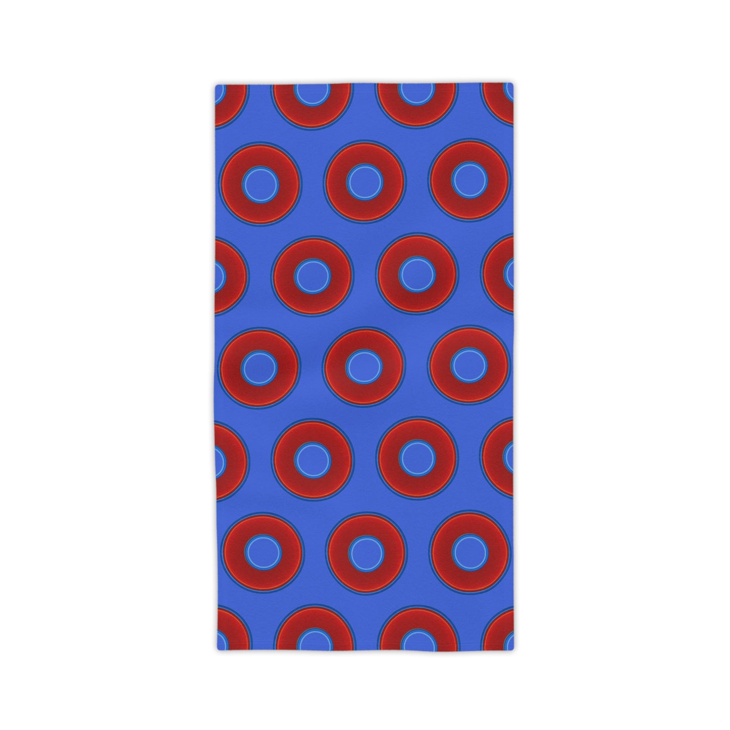 Lumpy Donut Towels - vivid red donuts w/royal blue background