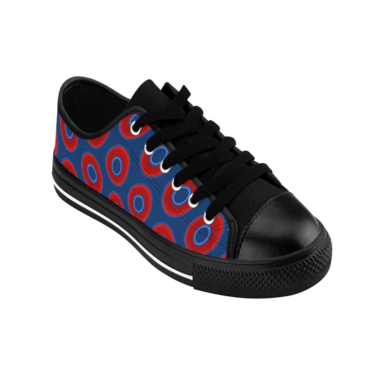 Men's Cushiony Convectors - Low Top - large red vivid donut print w/Atlantic navy background