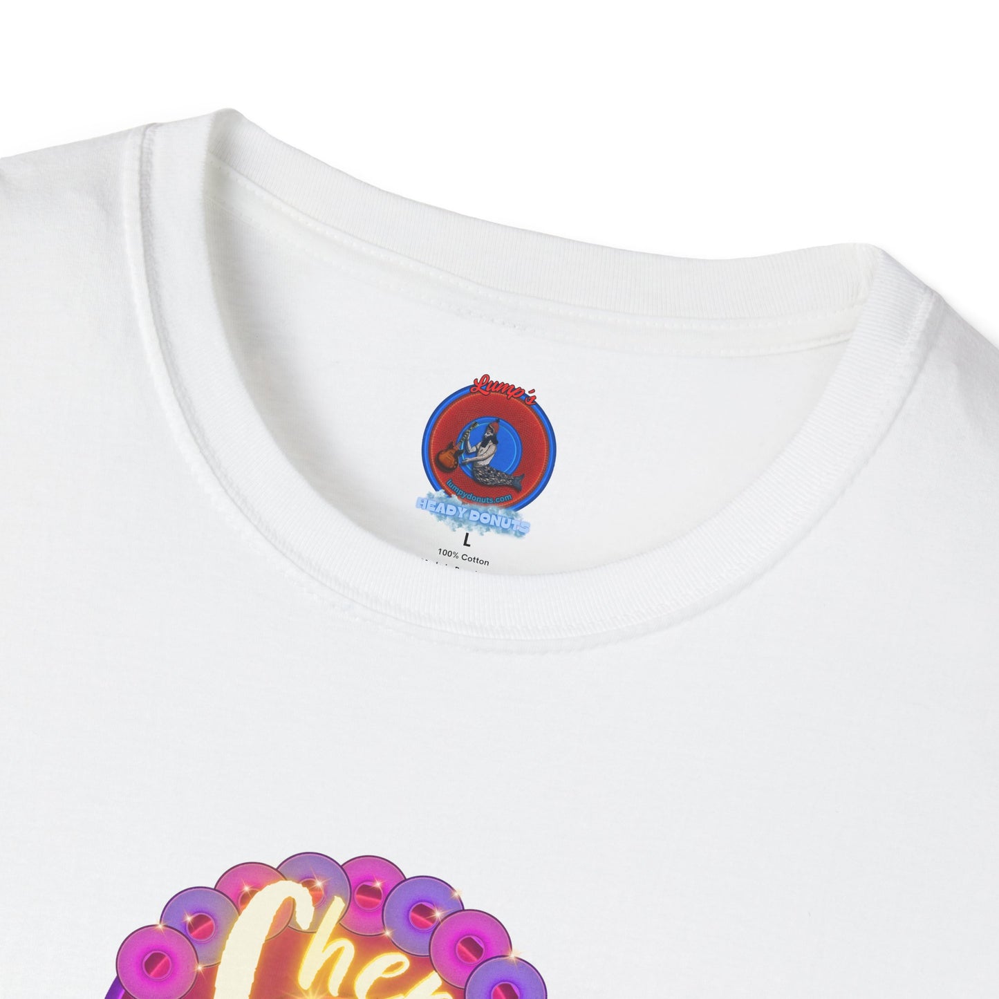 Classic Donut Tee - Unisex Soft-Style - "Chering is Caring Donut' - vivid magenta/purple donut