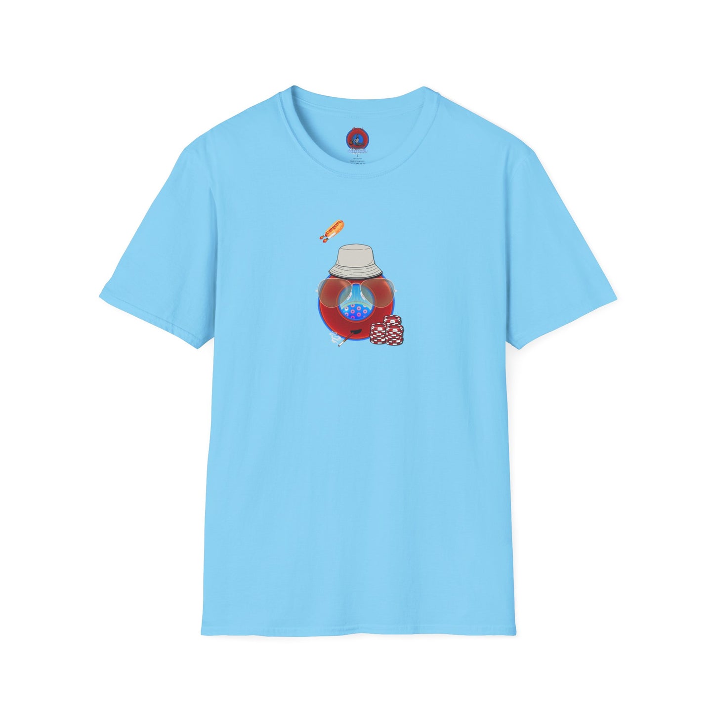 Classic Donut Tee - Unisex Soft-Style - "Gonzo Donut - Fear & Loathing in Gamehendge" -  vivid red donut w/raw dogger - variant 6