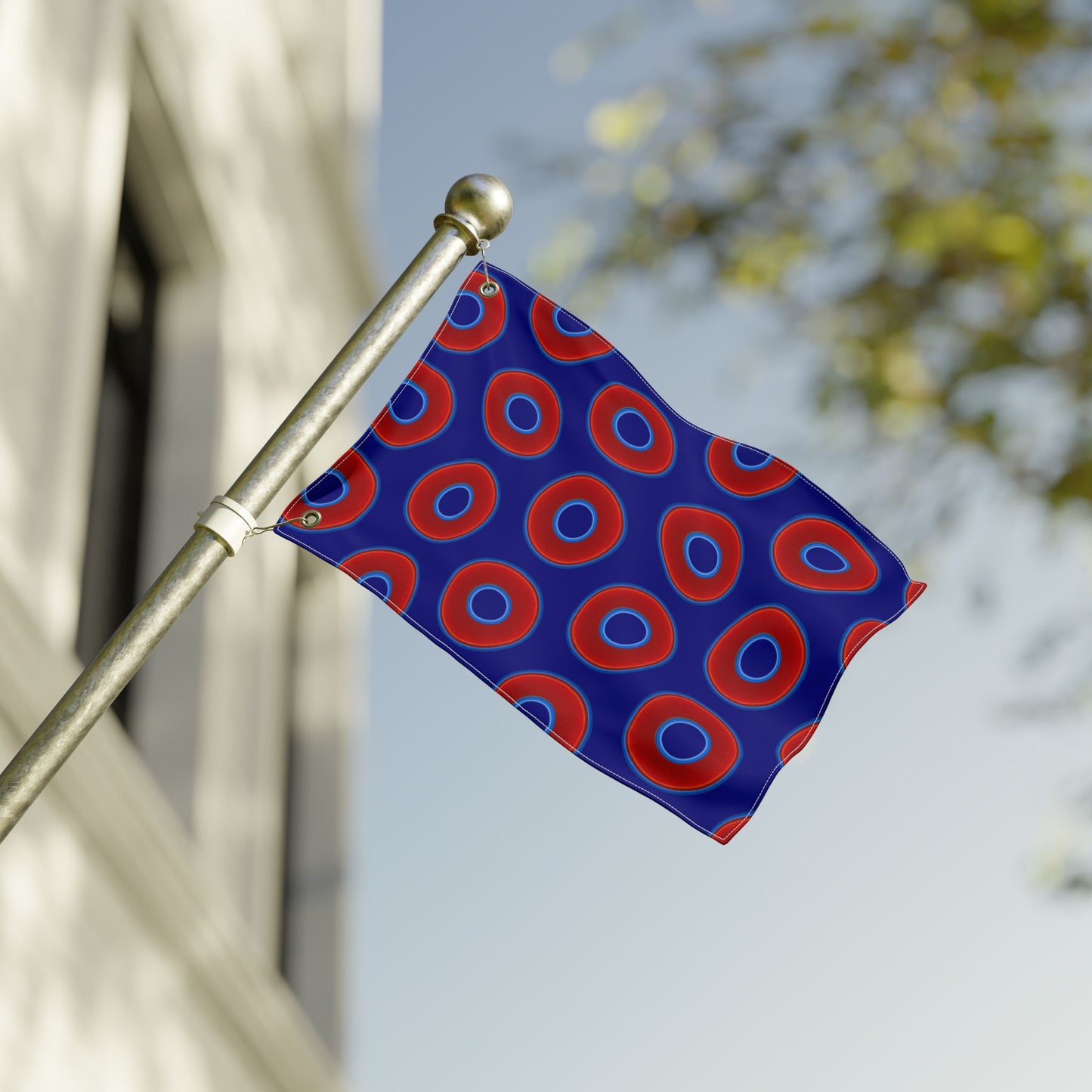 Lumpy Flagpole Sitters - Donut Flags [12" x 18"] - red vivid donut print w/vivid navy blue background