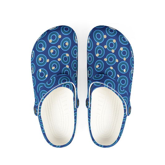 Spatchcocks - donut slip-on shoes - blue rustic donuts w/dark blue background [unisex]