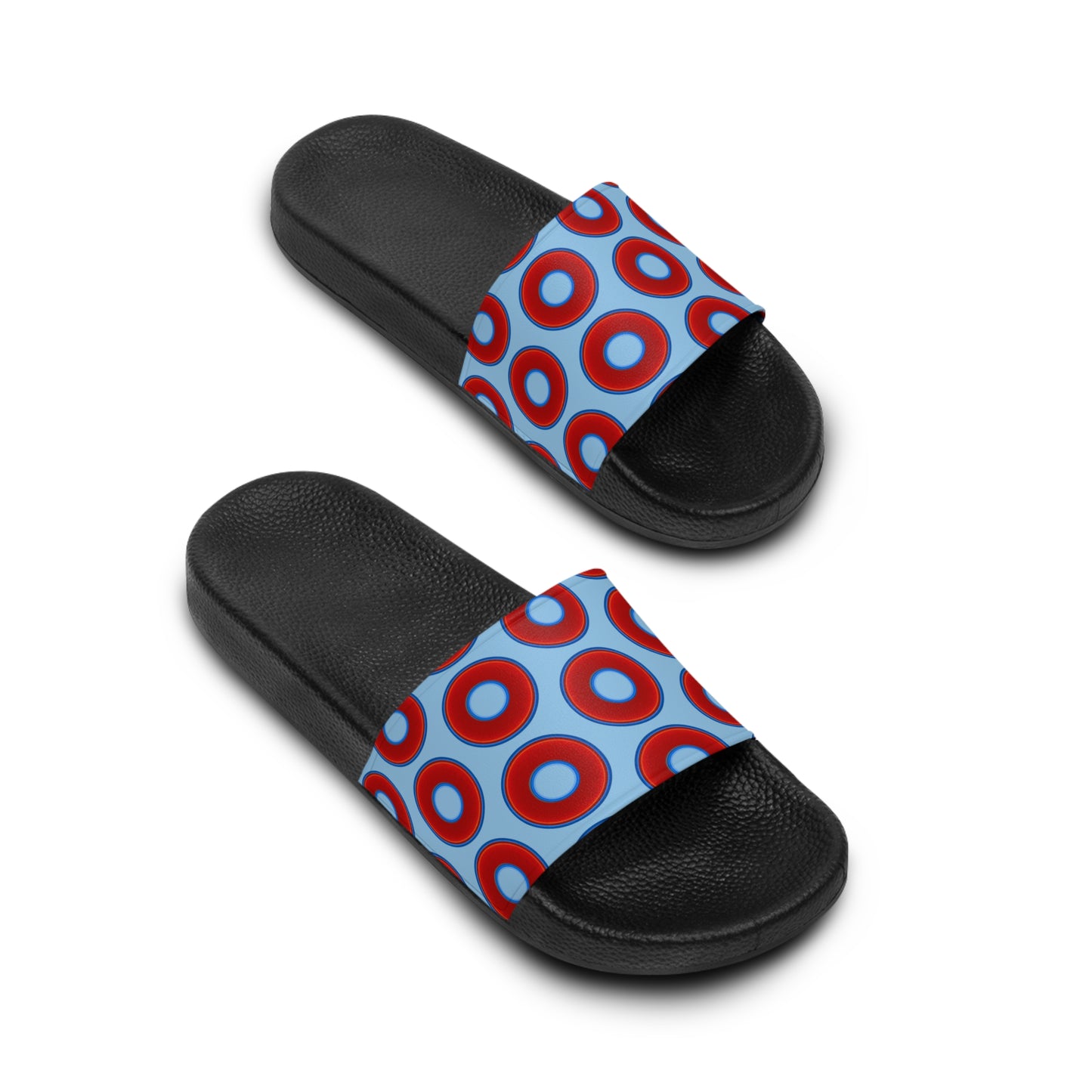 Men's Lumpy Sandals - slip-ons - red vivid donuts w/sky blue background