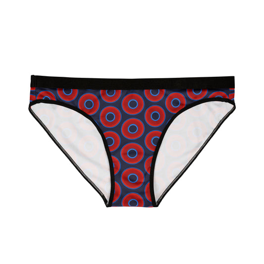 Lumpy Donut Underwear - vivid red donut print w/dark navy blue background