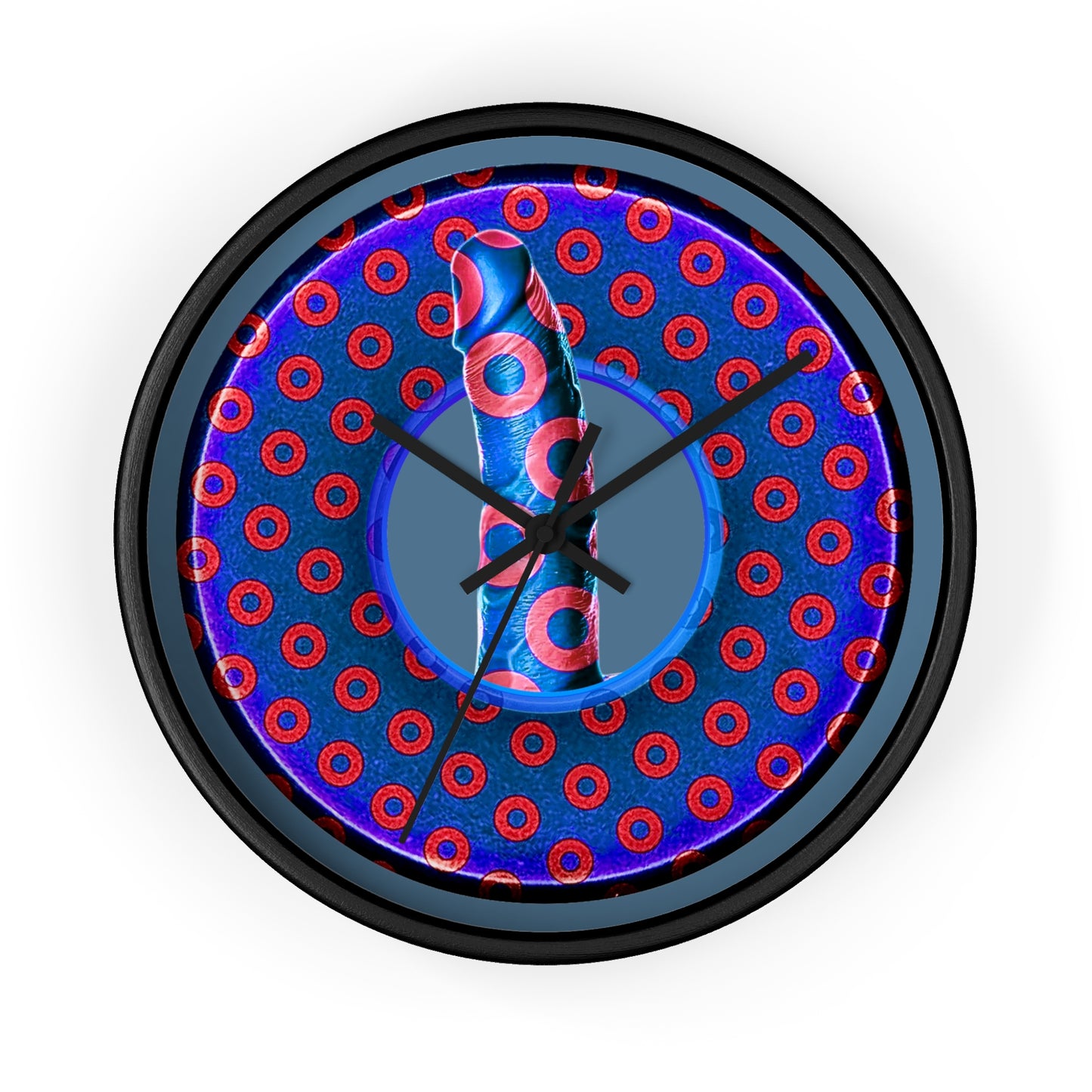 Lumpy Wall Clock - "Sir Richard's Phamous Donut" - variant 3 - blue/red weathered paradoxical donut w/steel blue background