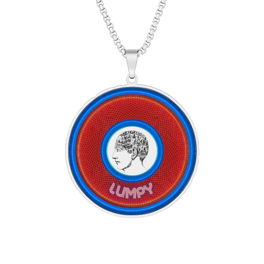 Lump's Heady Donut Necklace - 1" x 1" Stainless Steel Pendant - "Carini's Lumpy Pendant" - red/blue rustic donut - variant 1