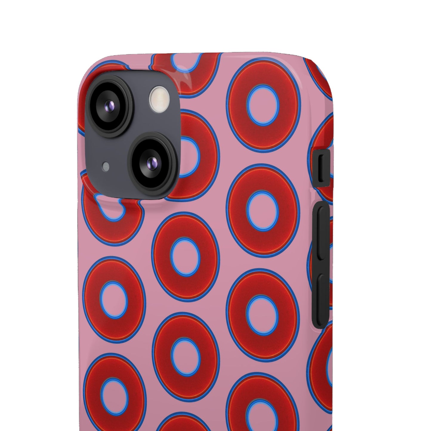 Lumpy Donut Snap Case - red vivid donut print w/pale magenta background