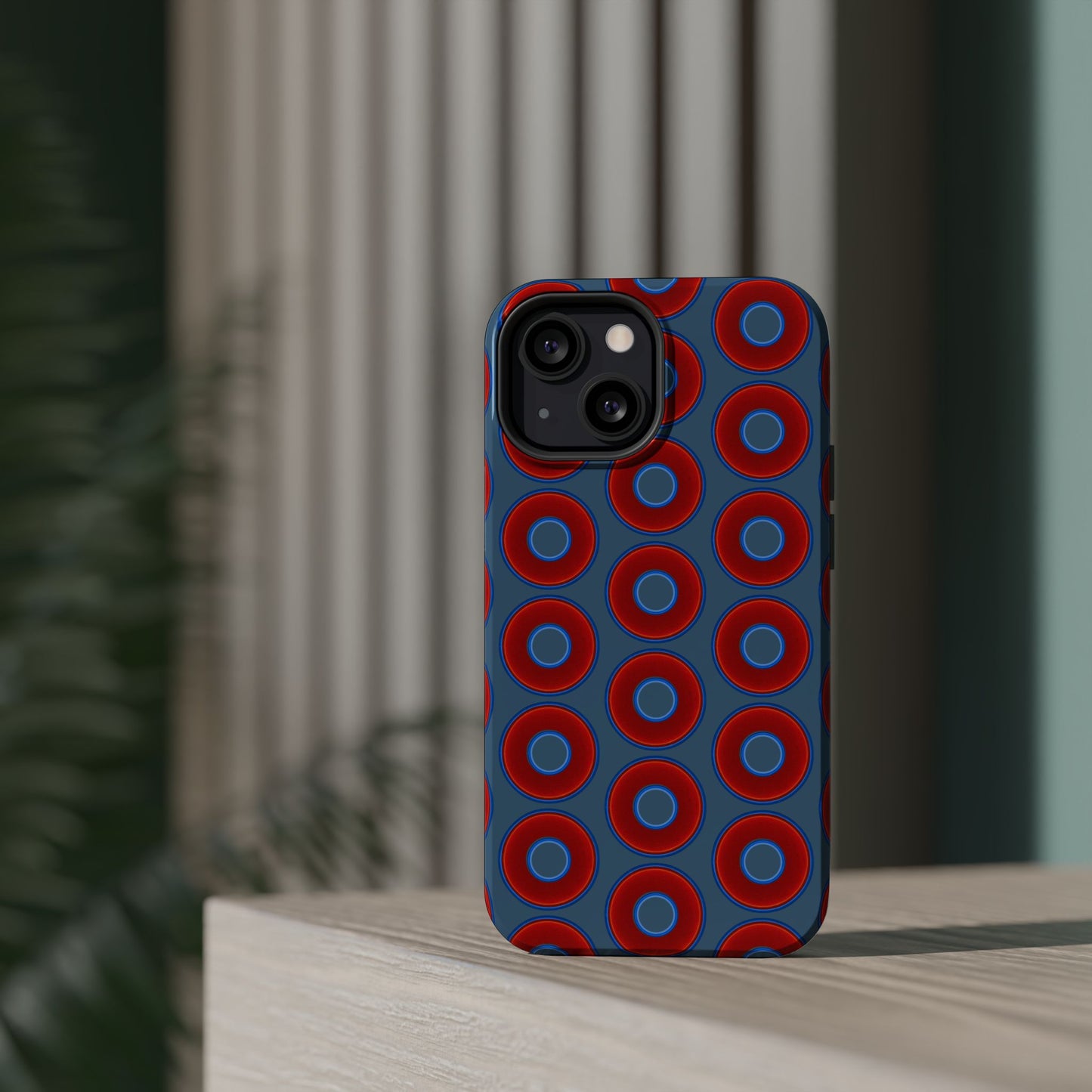 Magnetic Tough Donut Case - red vivid donut print w/steel blue background