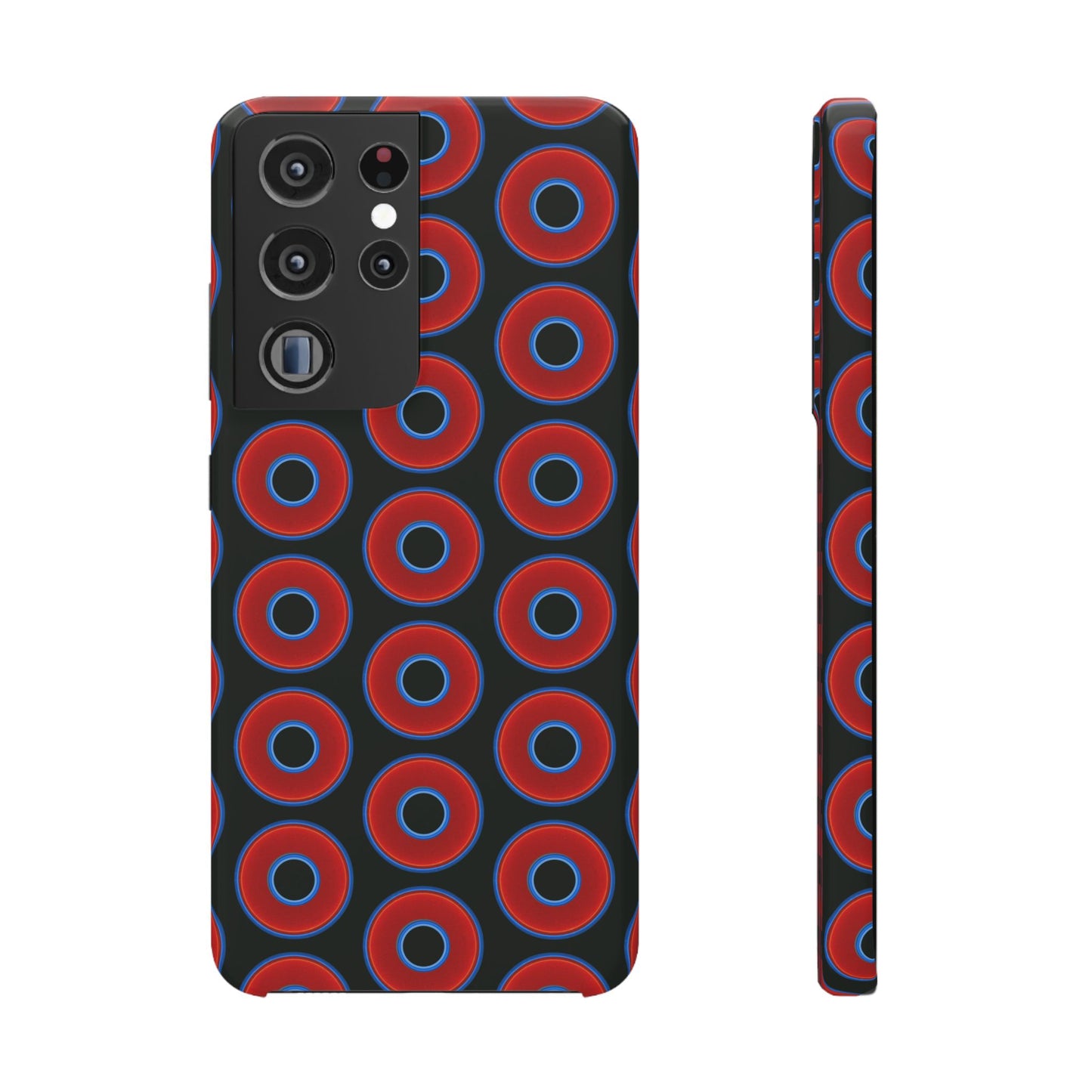 Lumpy Donut Snap Case - red vivid donut print w/midnight moss green background