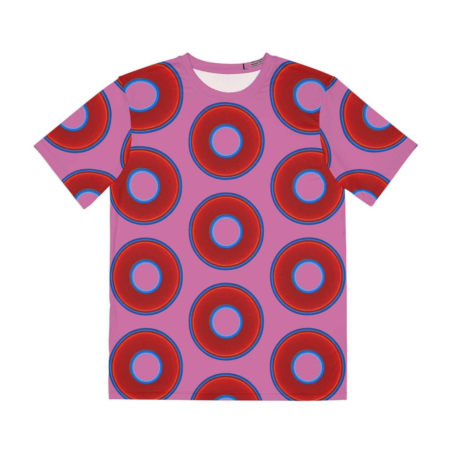 Multi-Beastie Giant Donut AOP Polyester Tee - red vivid donut print w/pink background