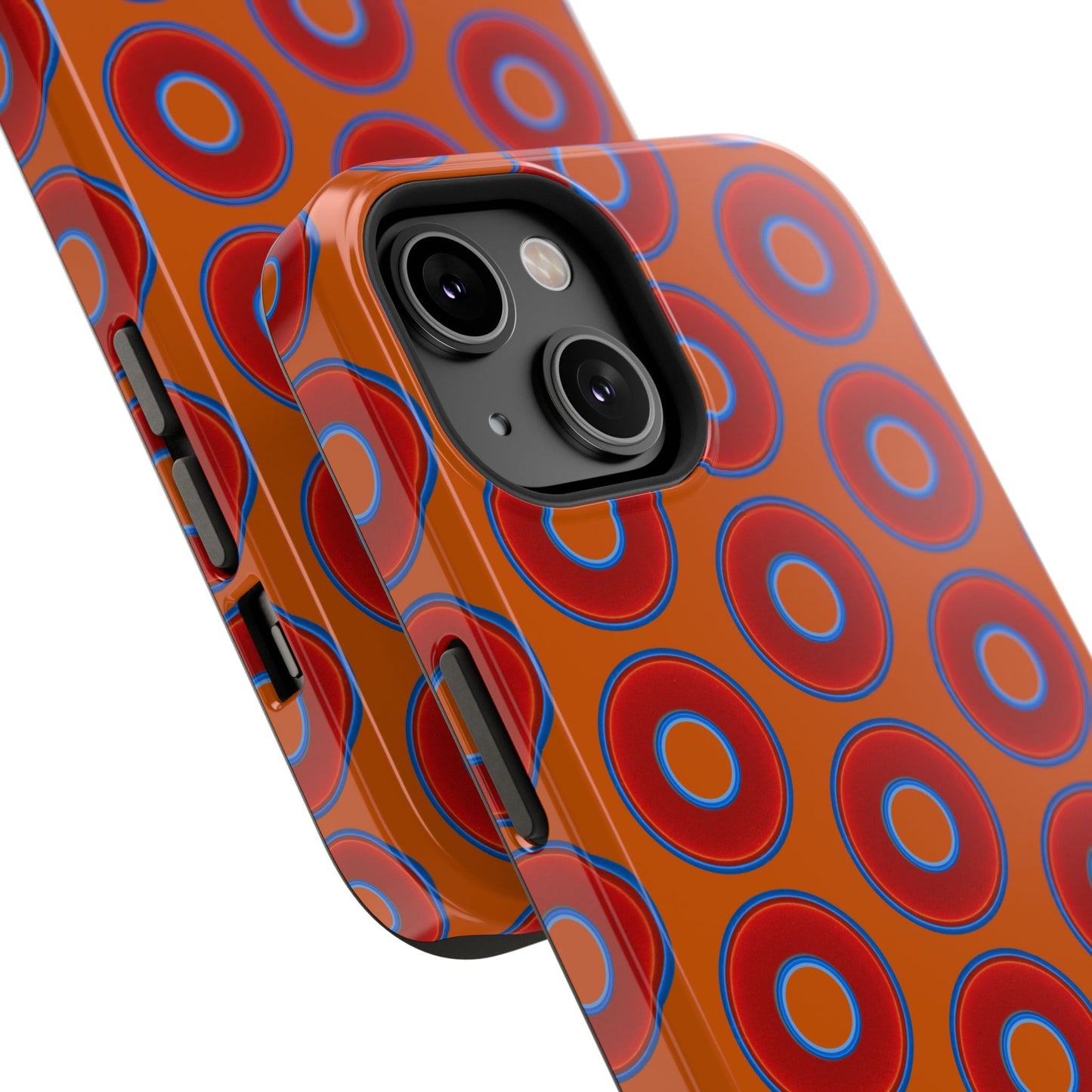 Impact-Resistant Lumpy Donut Case - red vivid donut print w/dark orange background
