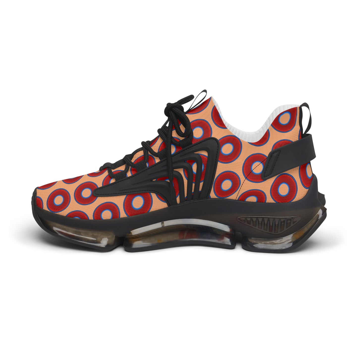 Women's Donut Kicks - red vivid donut print w/peach background
