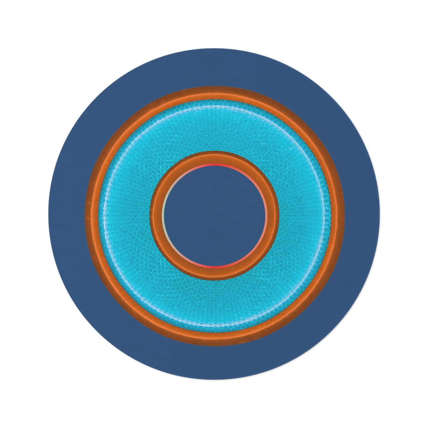 Round Room - 5 ft x 5 ft Lumpy Donut Rug - "Plain Donut" - rustic light blue/orange donut w/light navy background