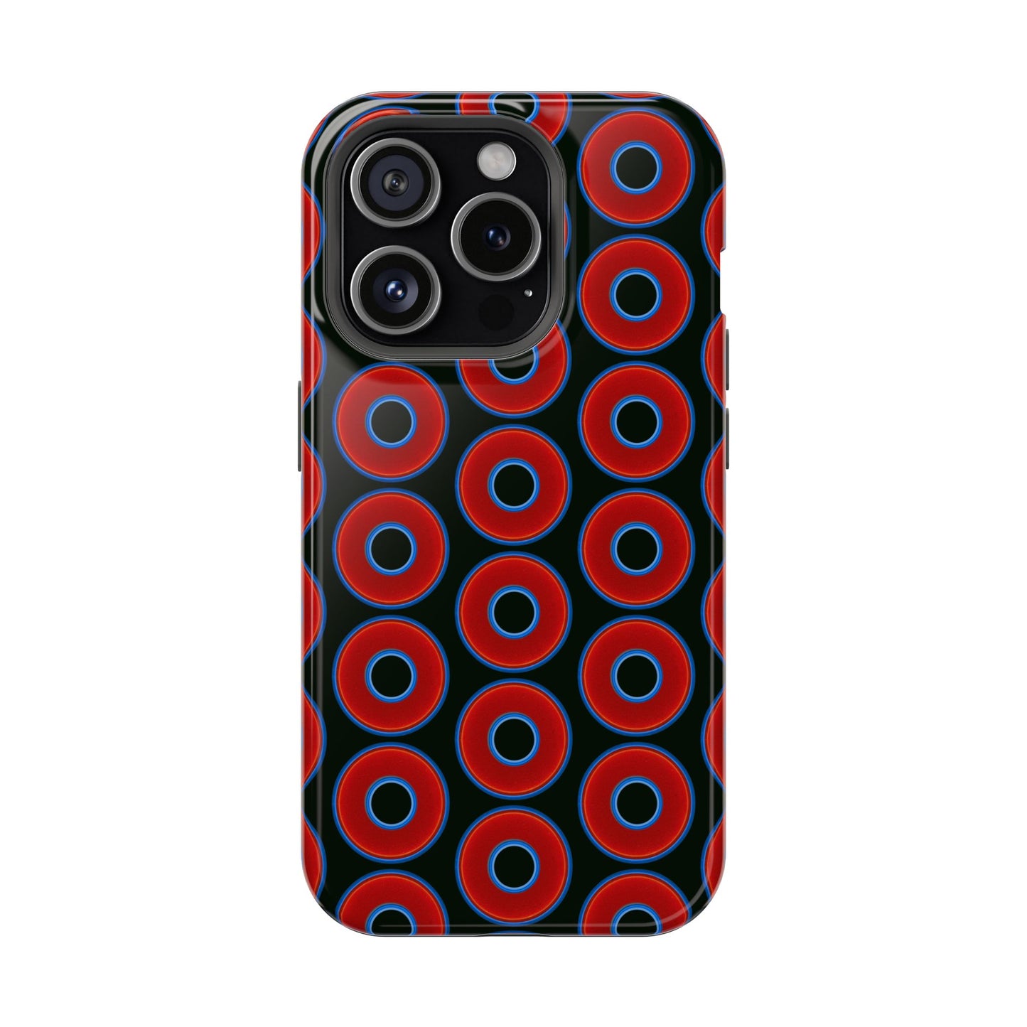 Magnetic Tough Donut Case - red vivid donut print w/midnight green background
