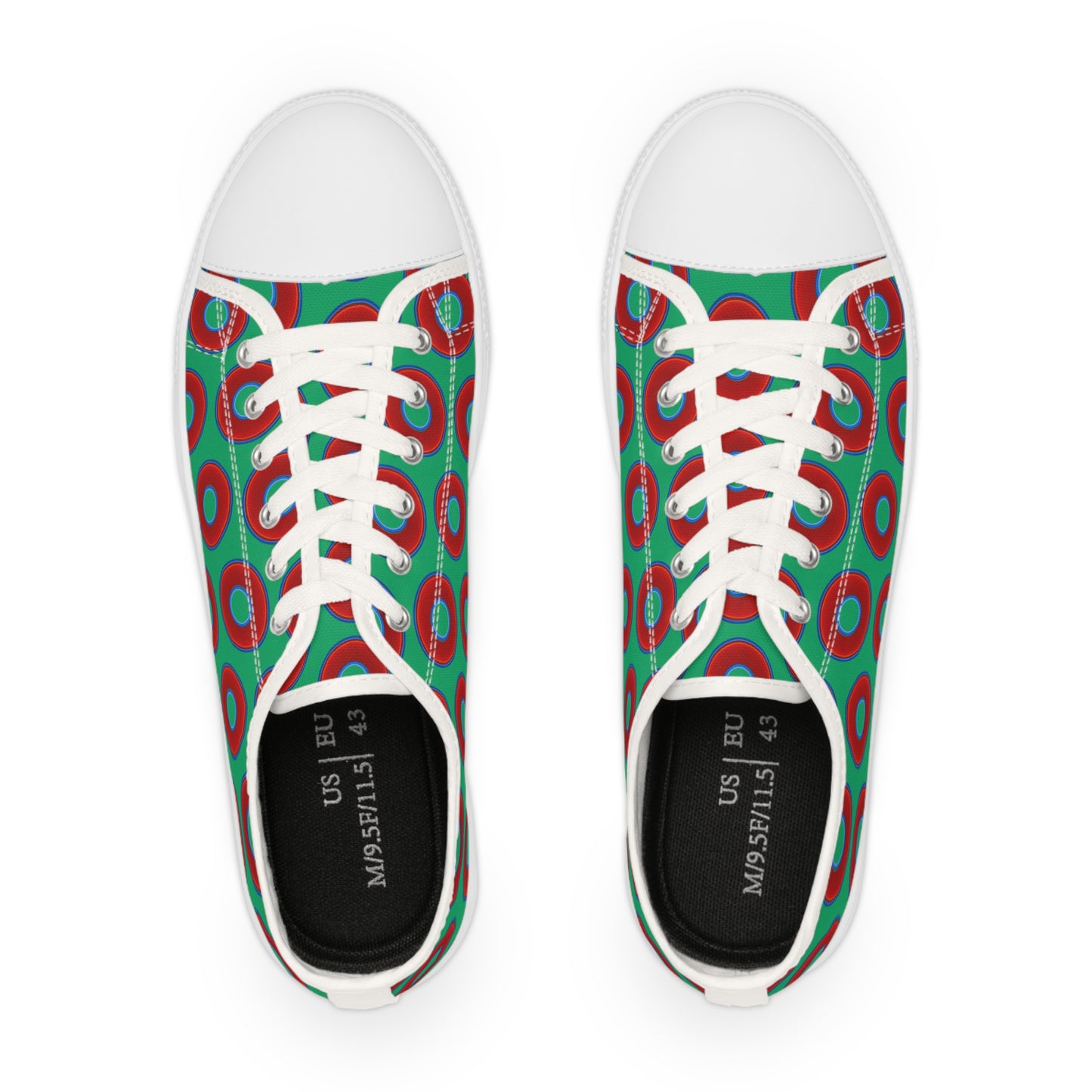 Men's - Chuck Taylors - large vivid red donut print w/jade green background