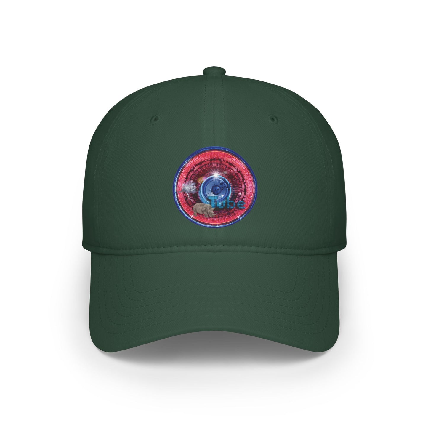 Lumpy Donut Baseball Cap - "Rhinos Do Run From Thunderous Donut Caps" - variant 1 - vivid red tube donut w/