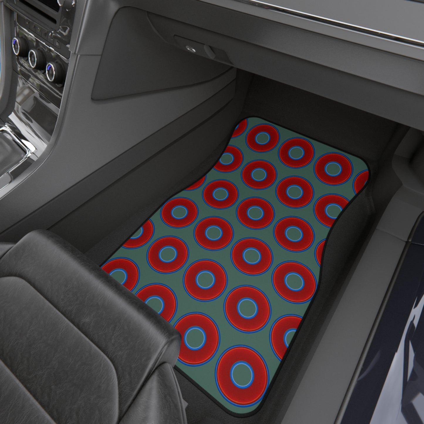 Contacted Car Mats - vivid donut print w/Fenway green background