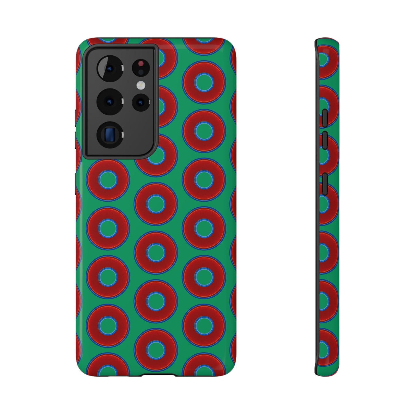 Impact-Resistant Lumpy Donut Case - red vivid donut print w/jade green background