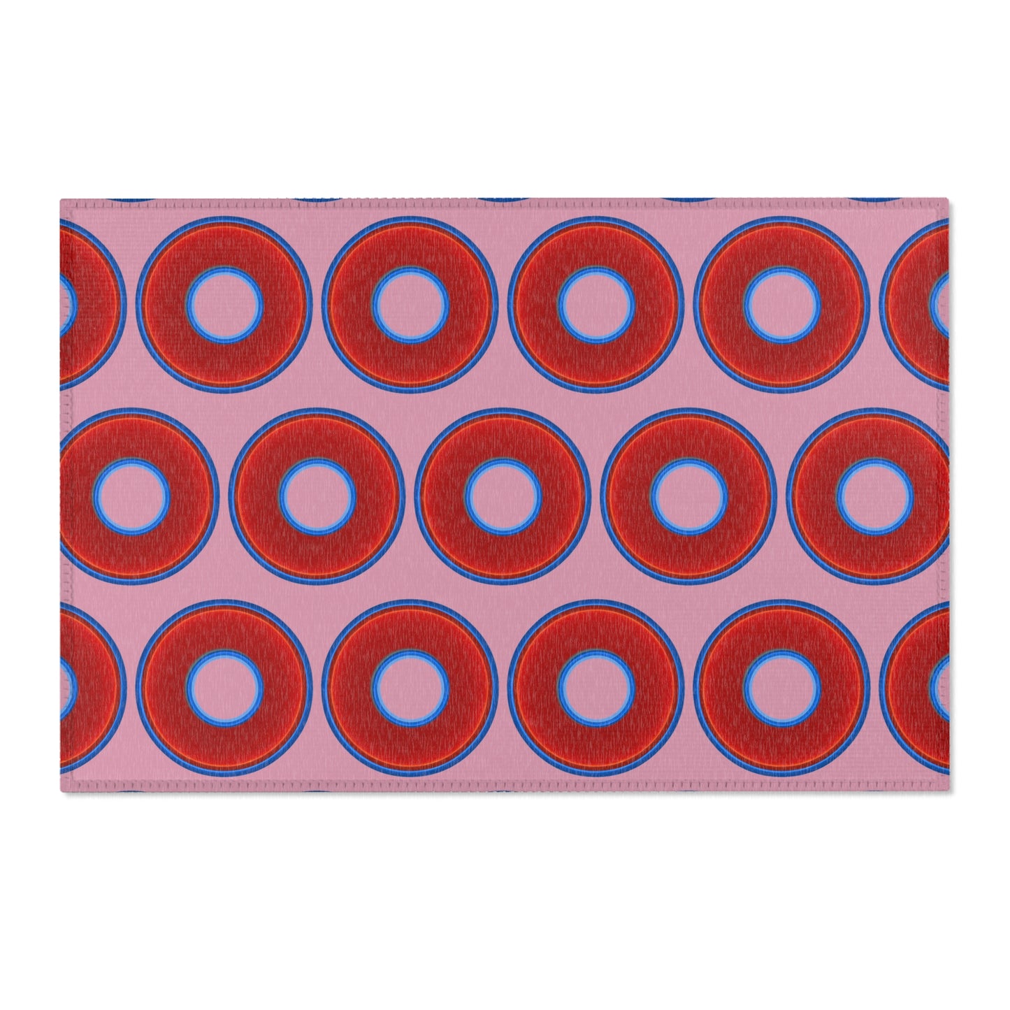 Lumpy Donut Print Rug - choice of 3 sizes - vivid red donut print w/pale magenta background