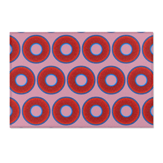 Lumpy Donut Print Rug - choice of 3 sizes - vivid red donut print w/pale magenta background