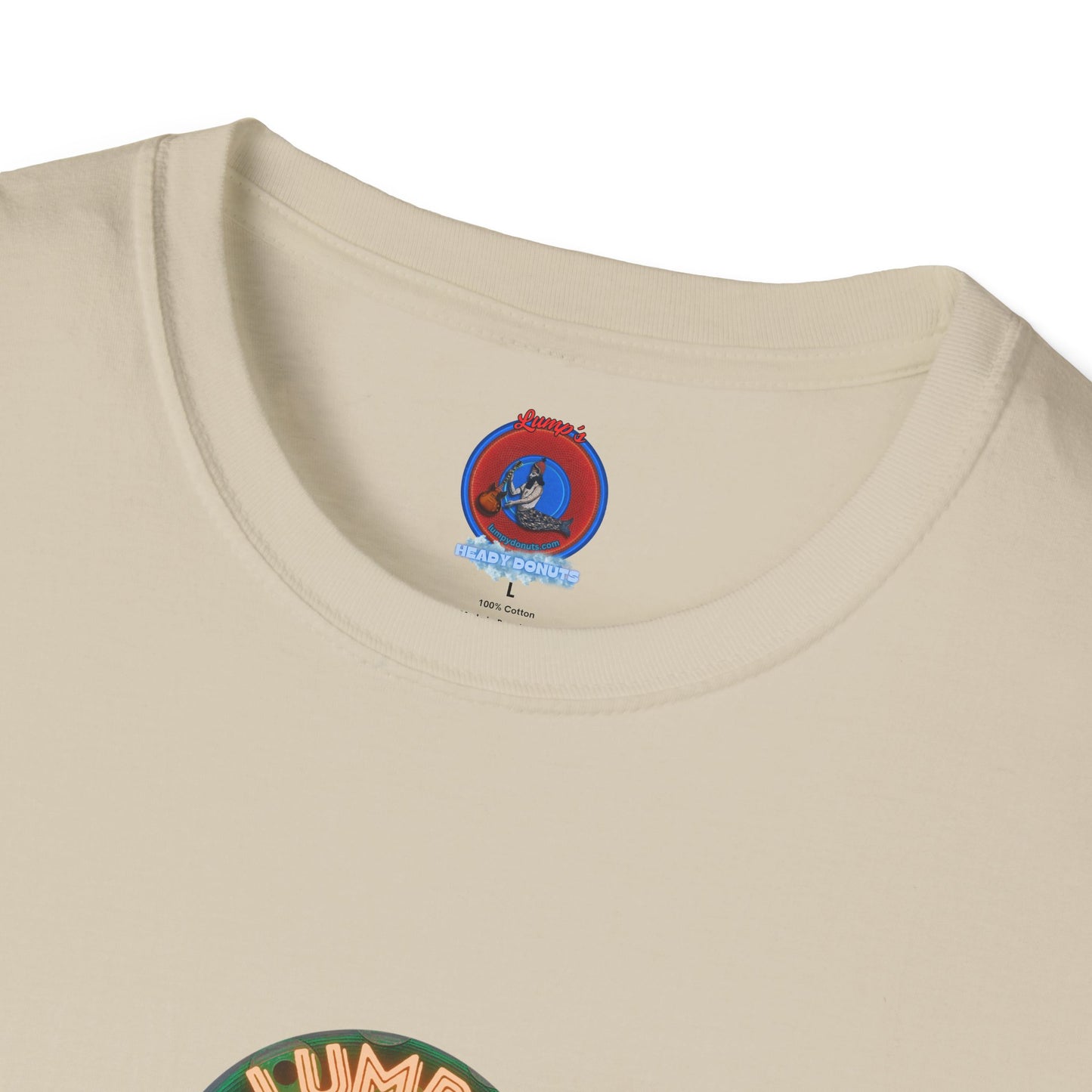 Lumpy Coffee Traders Tee - Unisex Soft-Style - "Taboo, taboot!" - paradoxical donut logo & Taboot print on back - variant 2 - logo front/taboo, taboot back