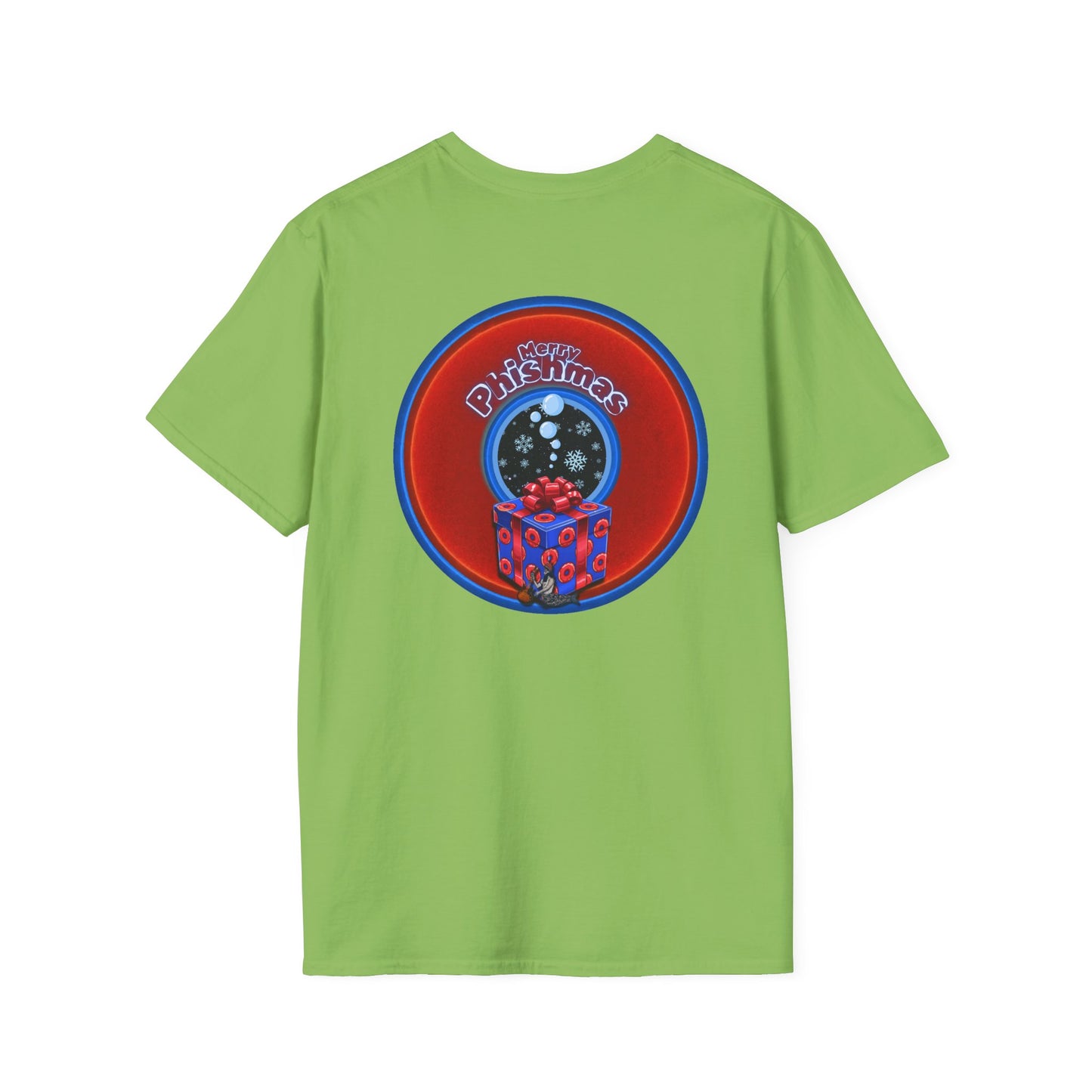 Classic Donut Tee - Unisex Soft-Style - "Phishmas Caroler's Tee " - vivid red/blue donut - variant 4