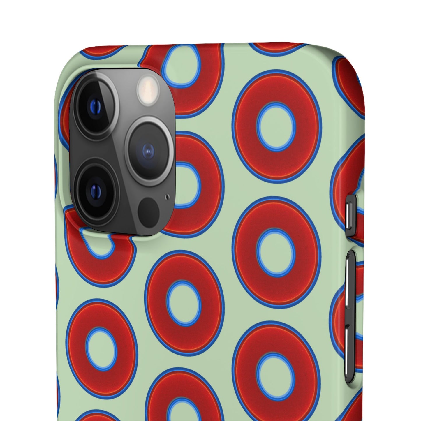 Lumpy Donut Snap Case - red vivid donut print w/seafoam green background