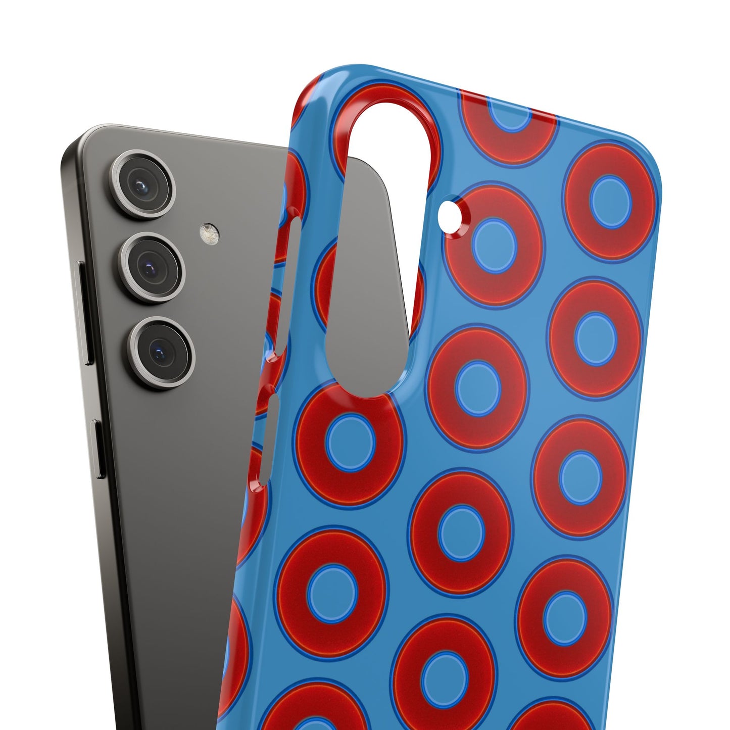 Lumpy Donut Snap Case - red vivid donut print w/light steel blue background