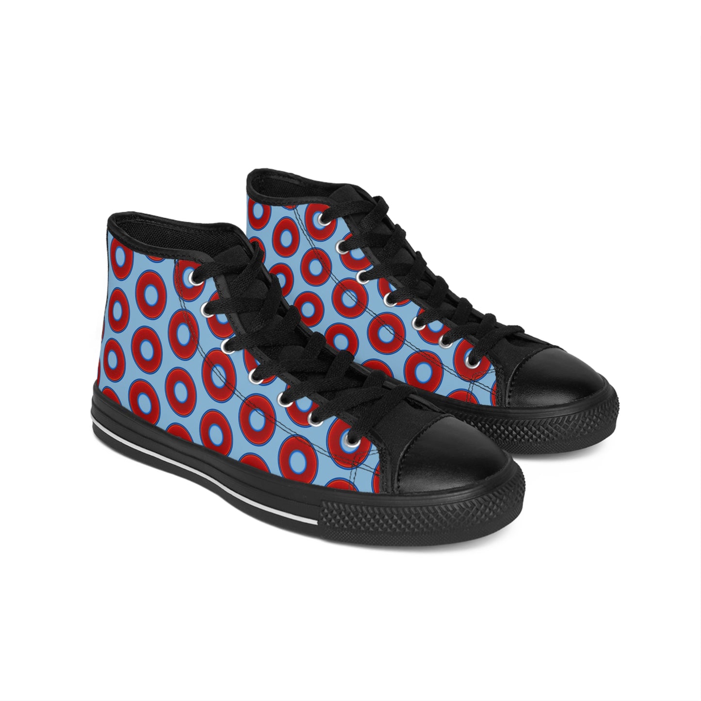 Men's Cushiony Convectors - High Tops - red vivid donuts w/sky blue background