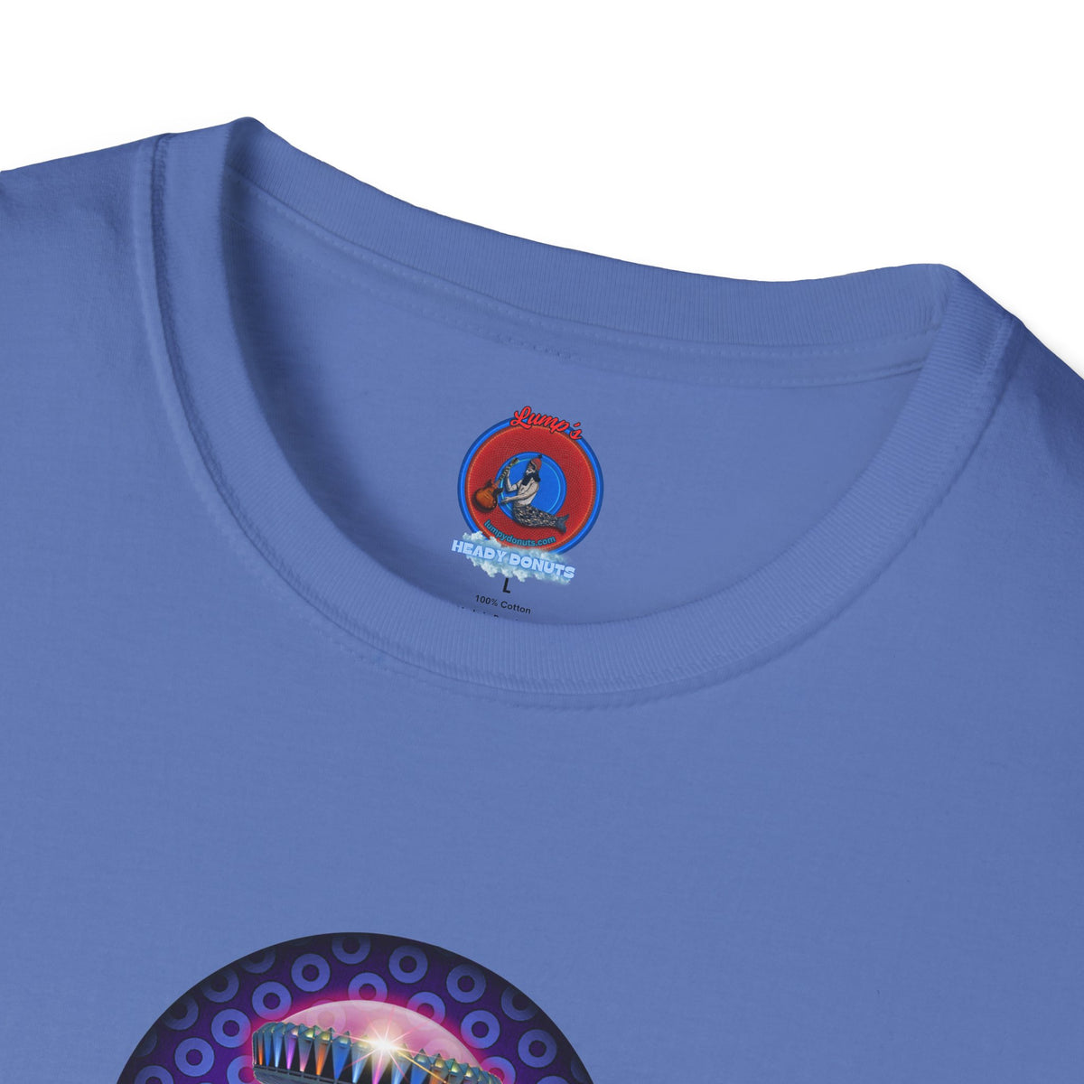 Classic Donut Tee - Unisex Soft-Style - "Donuts now Served on the Mothership" - series 1.0  - variant 5  - purple/violet paradoxical donut