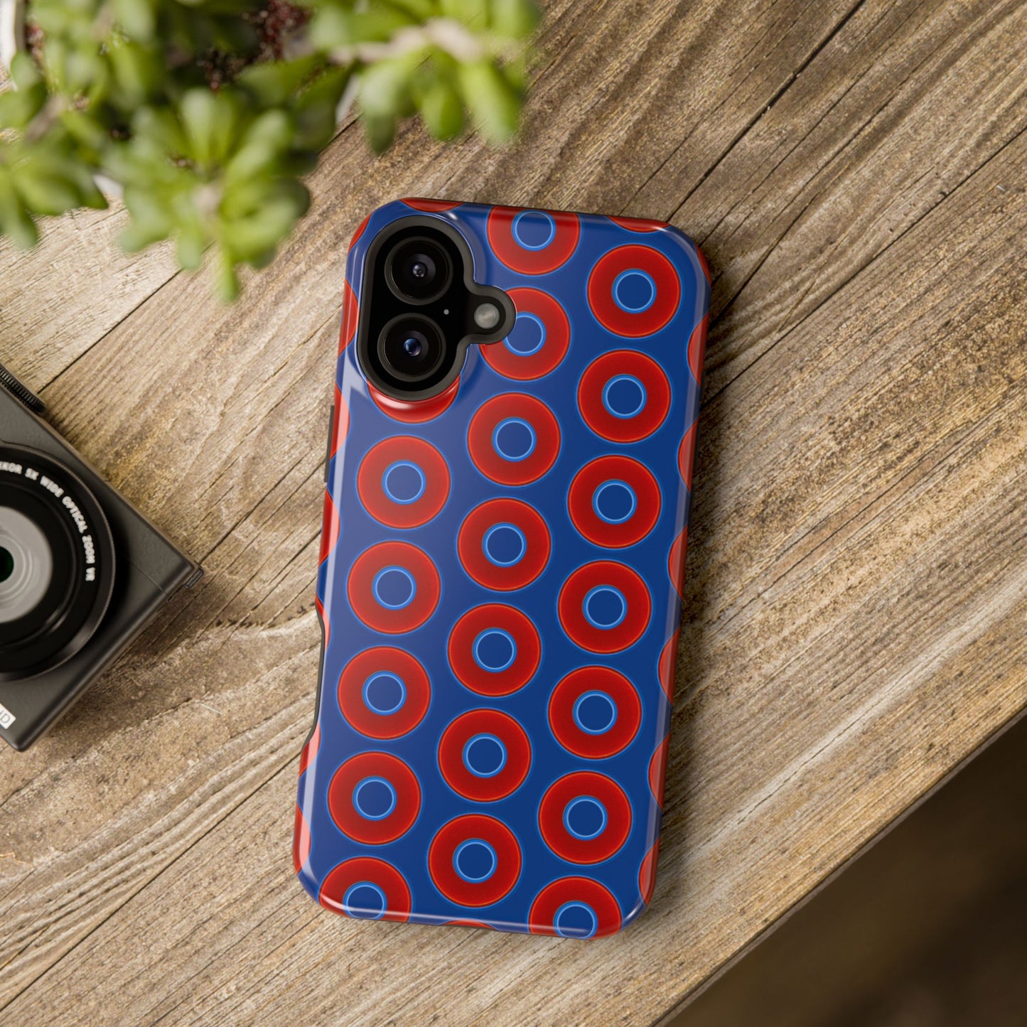 Magnetic Tough Donut Case - red vivid donut print w/dark blue background