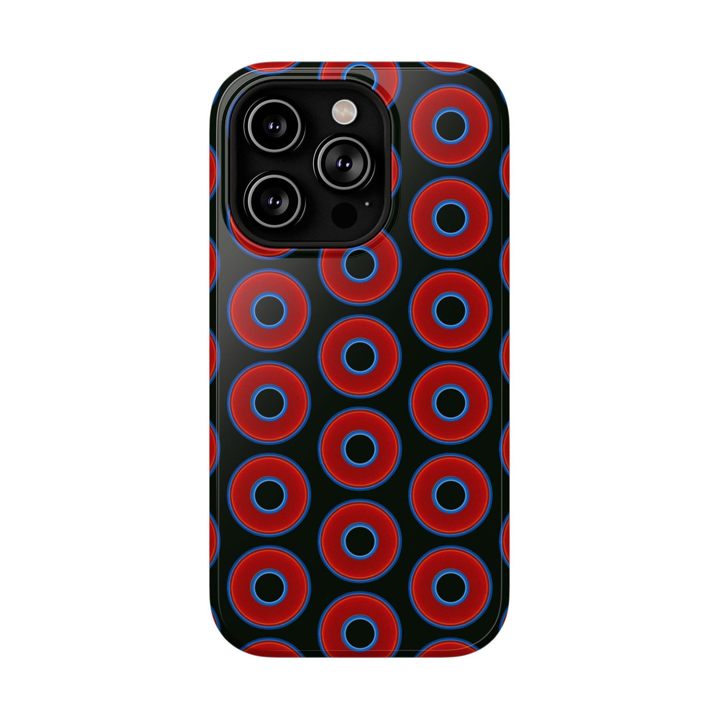 Impact-Resistant Lumpy Donut Case - red vivid donut print w/midnight moss background