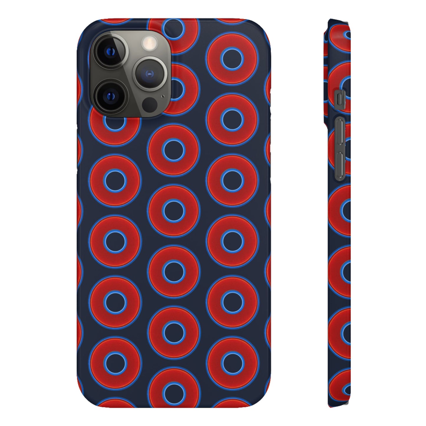 Lumpy Donut Snap Case - red vivid donut print w/midnight teal blue background