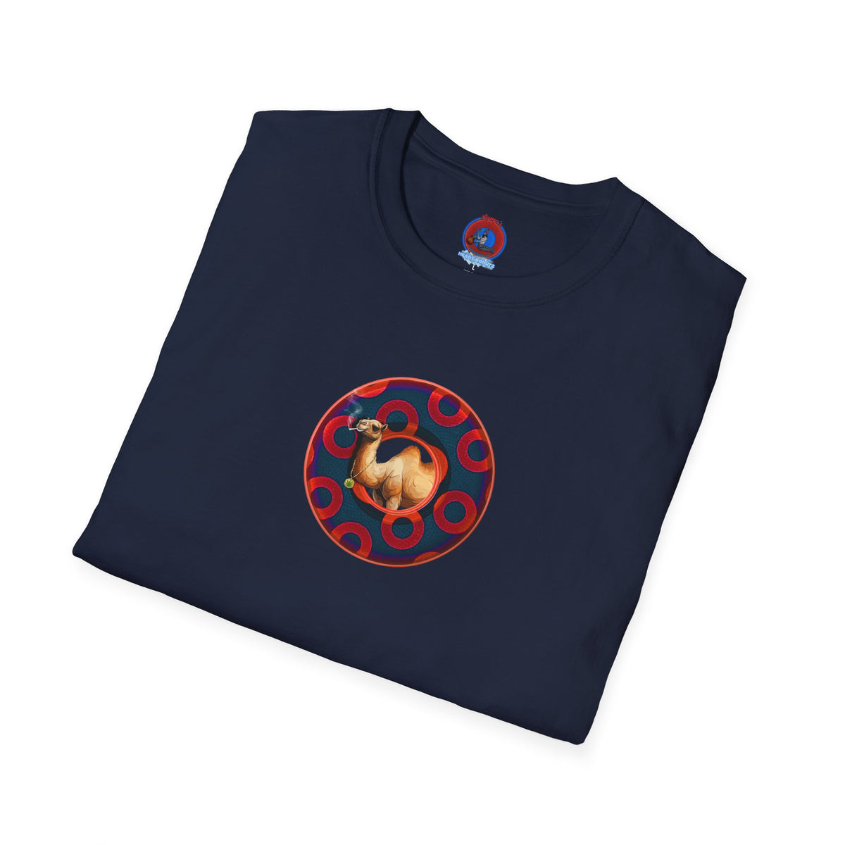 Classic Donut Tee - Unisex Soft-Style - "Joe Camel's Super Cool Donut" - rustic paradox donut - dark navy/red donuts