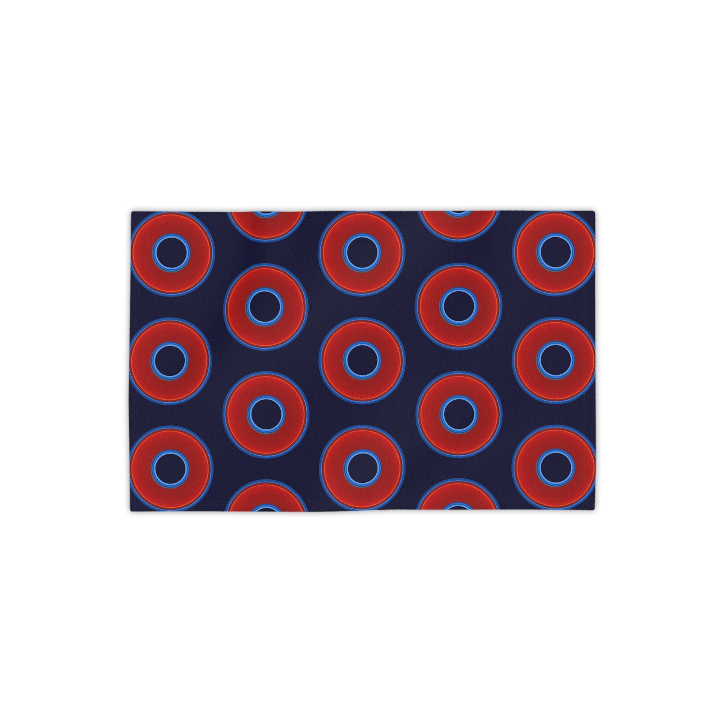 Lumpy Donut Towels - vivid red donuts w/midnight blue background