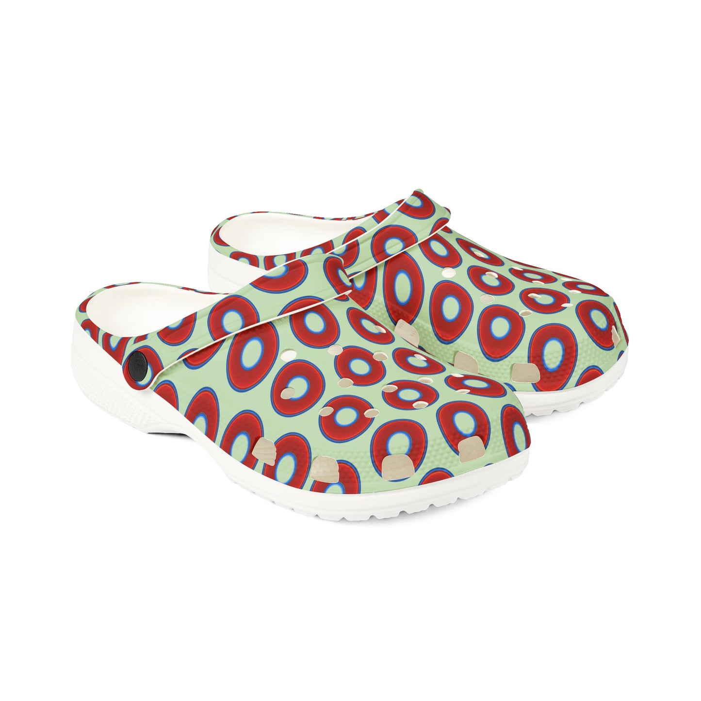 Spatchcocks - donut slip-on shoes - vivid red donuts w/seafoam green background [unisex]