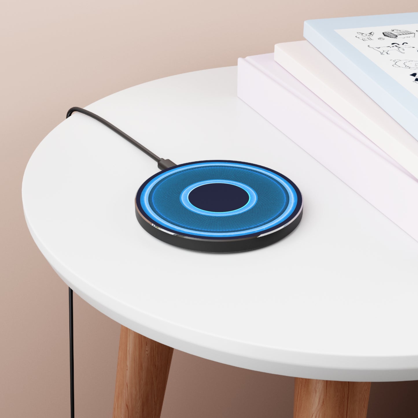 The Flow - Wireless Lumpy Donut Chargers - rustic blue/light blue donut w/dark navy background