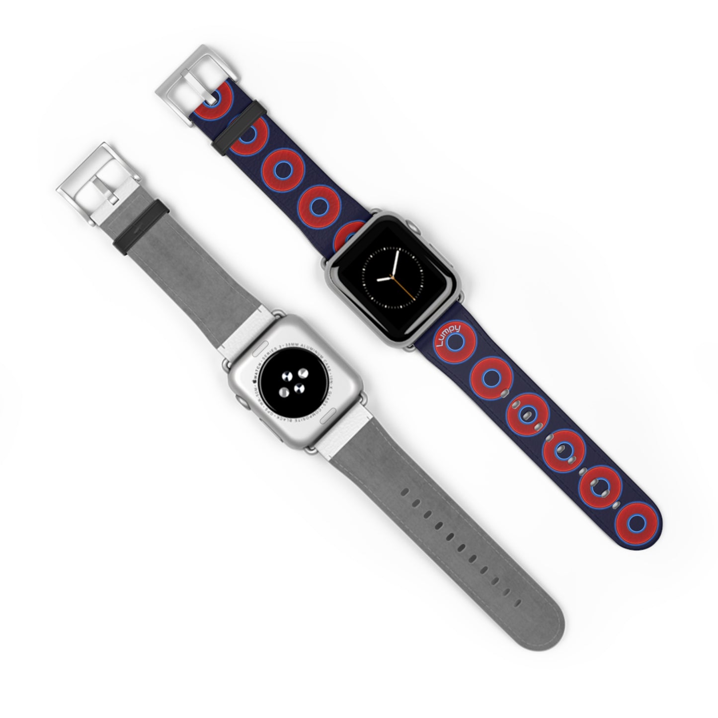 Lumpy Donut Wristband - compatible w/apple watch - red vivid donuts w/midnight blue background