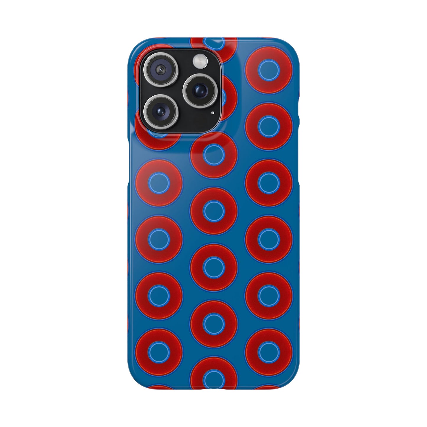 Lumpy Donut Snap Case - red vivid donut print w/wavy navy blue background