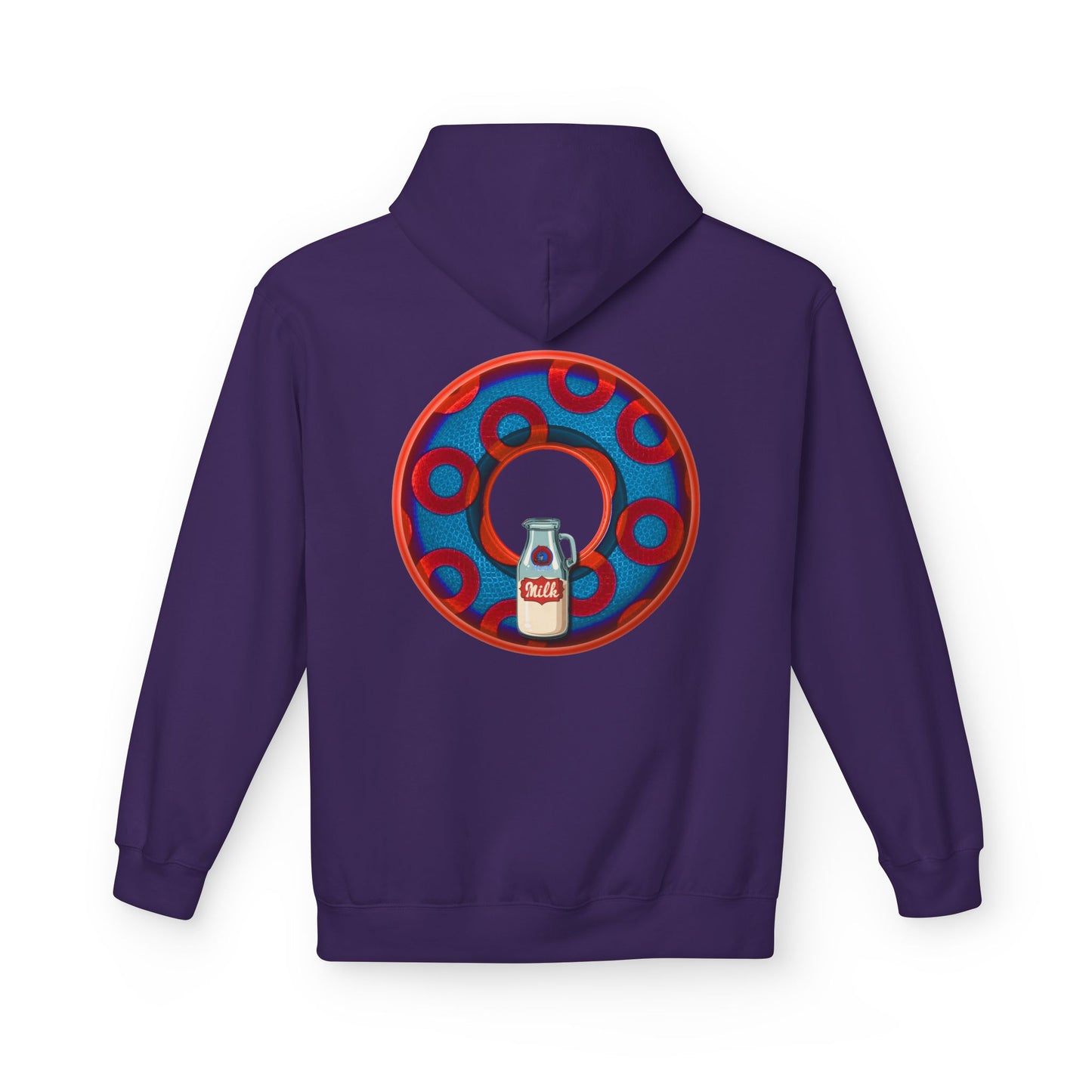 Fleece Harry Hoodies [Midweight Soft-style] - "Wooked Cream Dairy - YEMSG Donut" - blue/red rustic paradox donut - variant 1