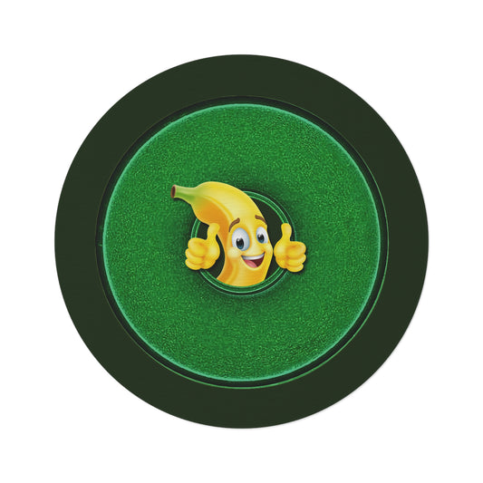 Round Room - 5 ft x 5 ft Lumpy Donut Rug - "Banana Bread Donut " - vivid green donut w/deep forest green background - variant 7