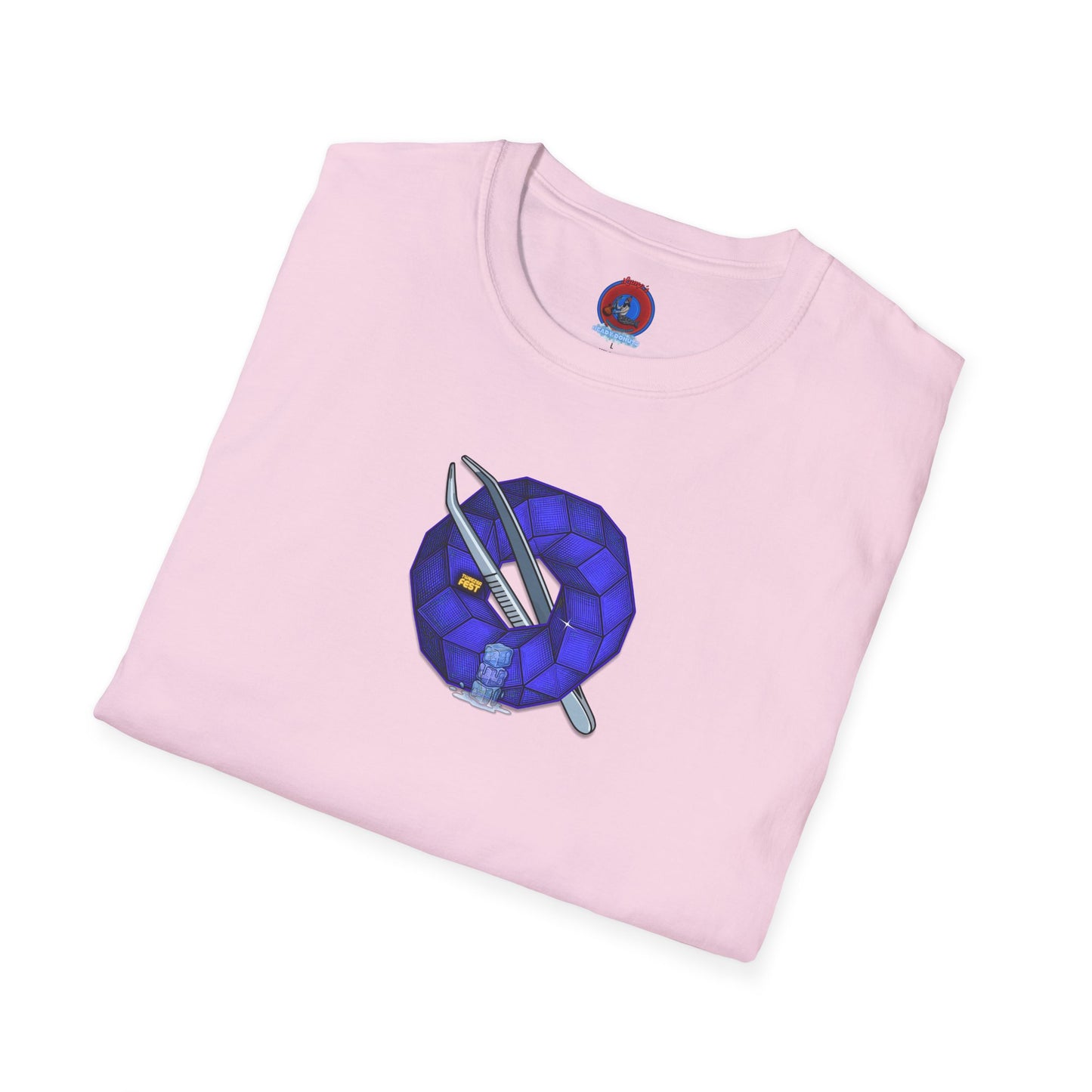 Classic Donut Tee - Unisex Soft-Style - "The Teasing Donut" - rustic dark royal blue cubed donut